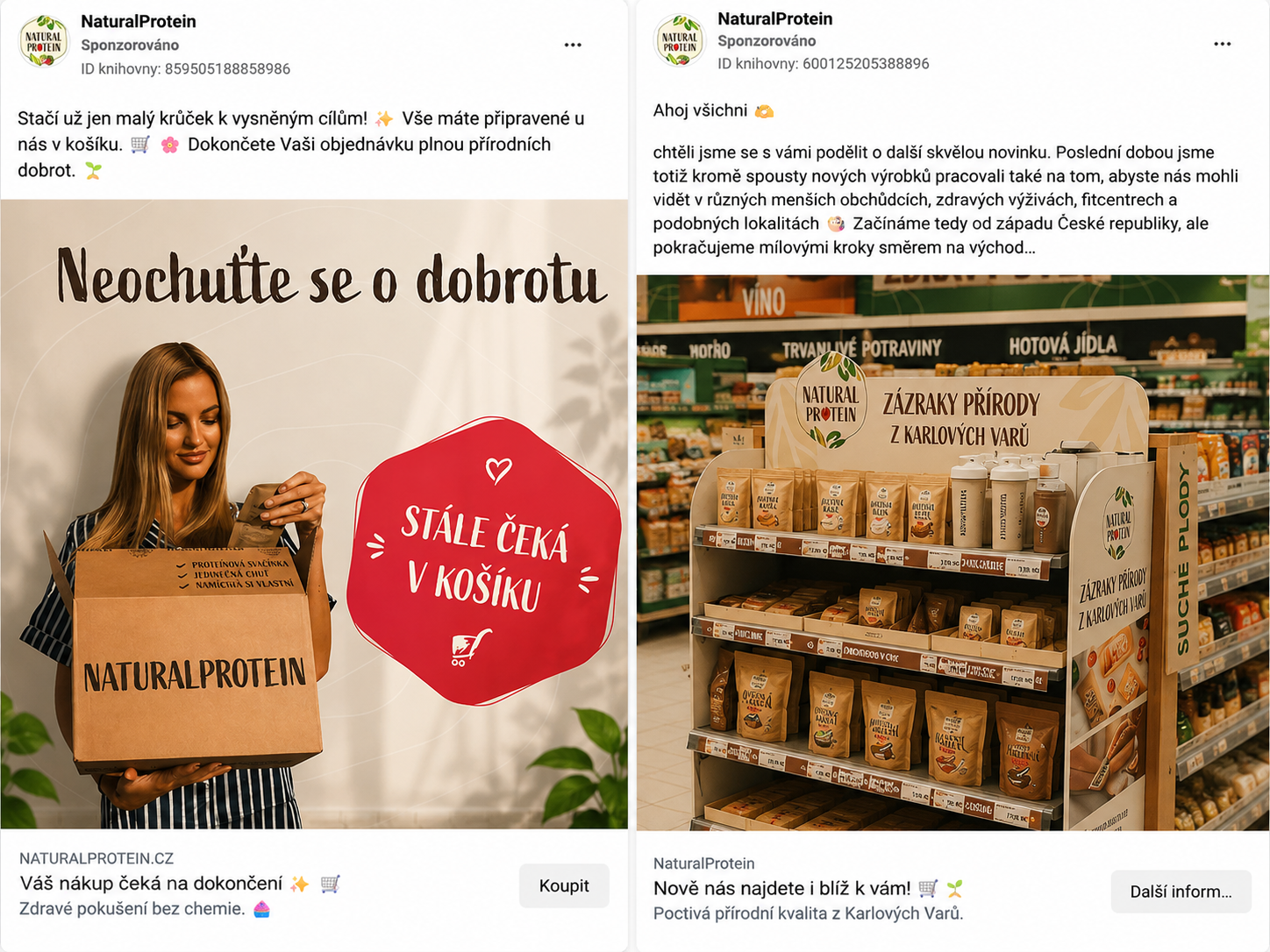 Ukázky reklam NaturalProtein – Košík a Karlovy Vary