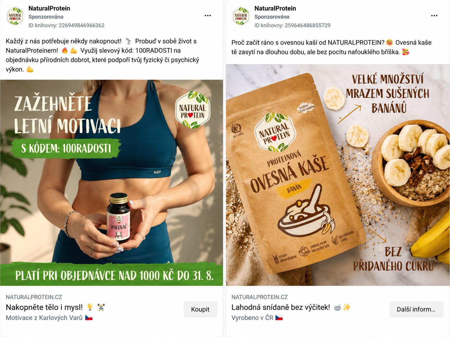 Ukázky reklam NaturalProtein – Letní motivace a Ovesná kaše