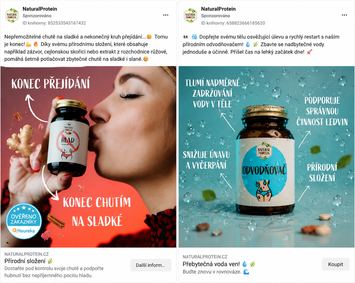 Ukázky reklam NaturalProtein – Konec přejídání a Odvodňovač
