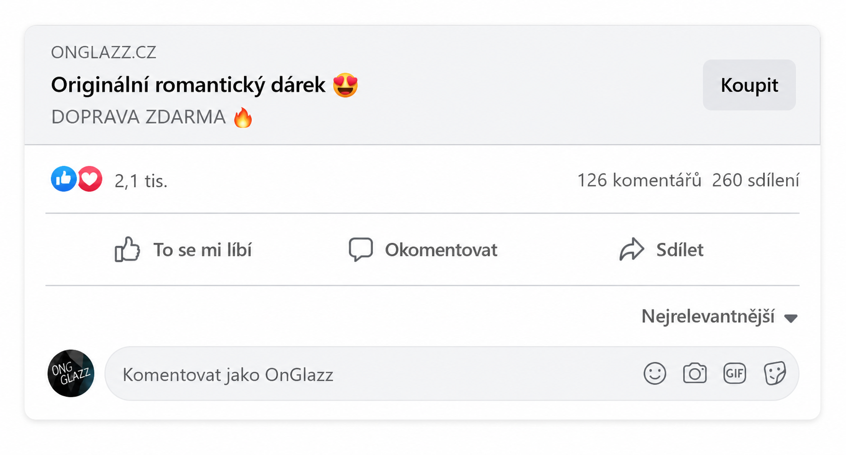 OnGlazz Facebook post s komentáři